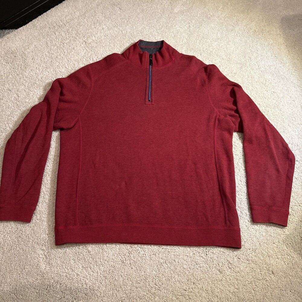 Tommy Bahama Reversible Quarter Zip Pullover Mens Medium Dark Grey/Burgundy Wine - Picture 2 of 9